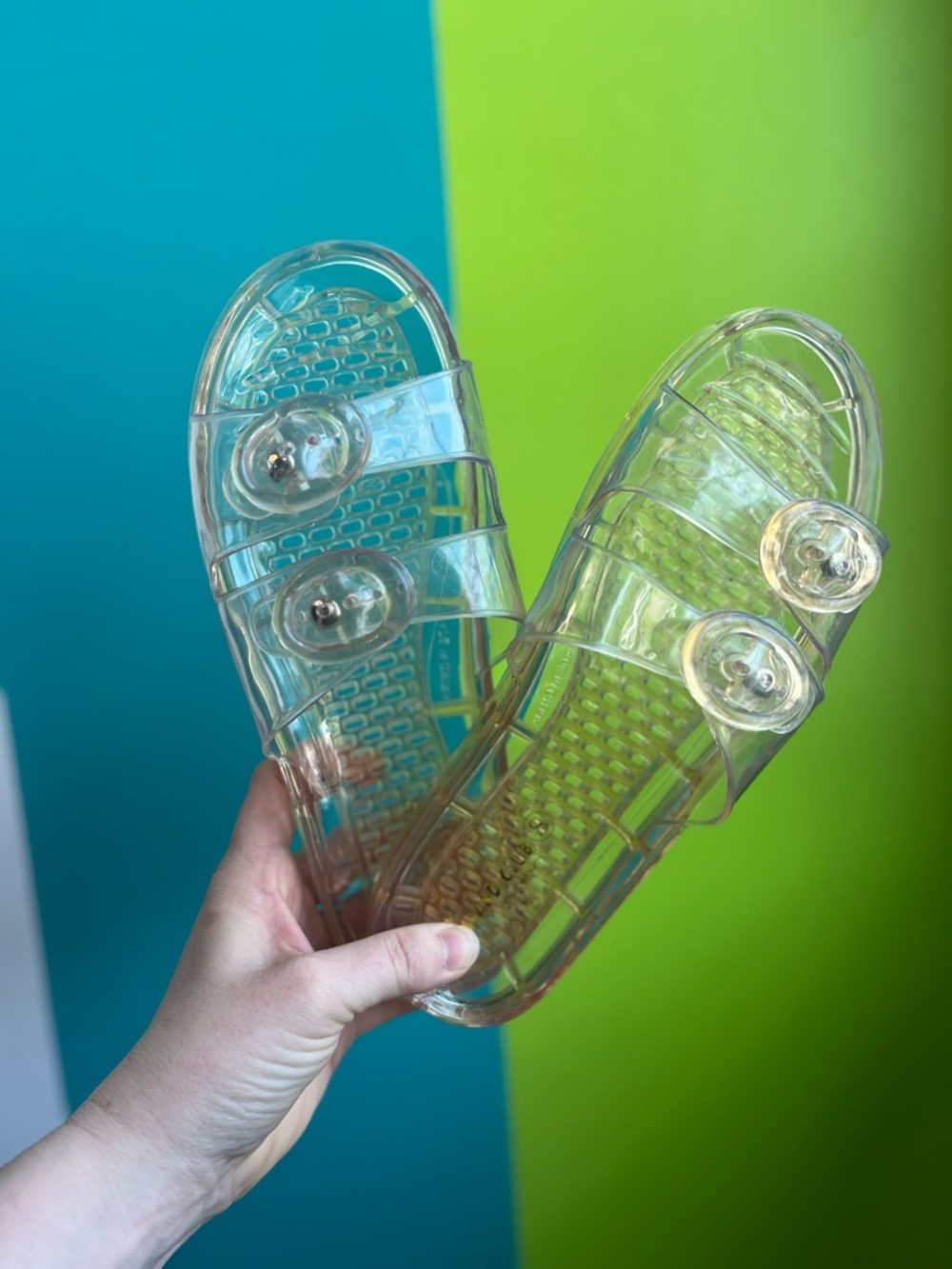 Clear Jelly Slide on Sandals with adjustable Buttons - size 8